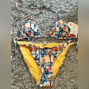 Tropical Floral Triangle Bikini Set - Yellow & Blue